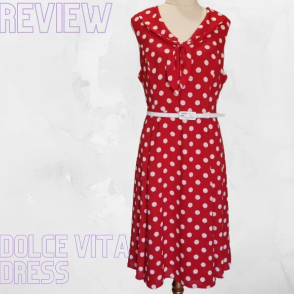 Review Dolce Vita Red & White Polka Dot Fit & Flare Dress with Belt Size 14 - Picture 1 of 10